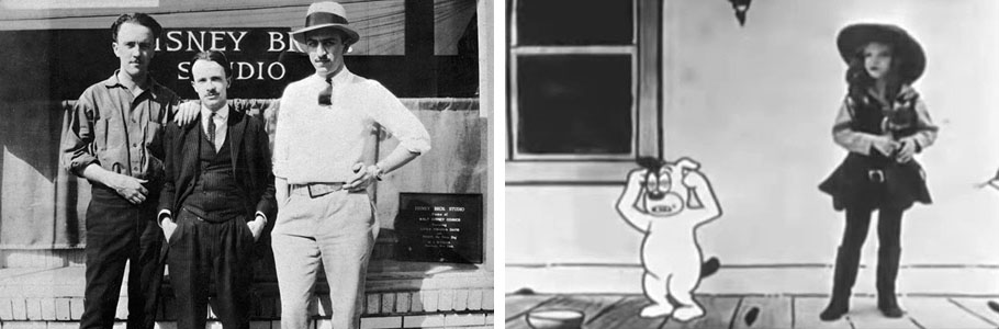 Ub Iwerks, Rollin Clare Hamilton, Walt Disney (à gauche) / Alice Comedies (Alice's Wild West Show) - Walt Disney - 1924 (à droite)