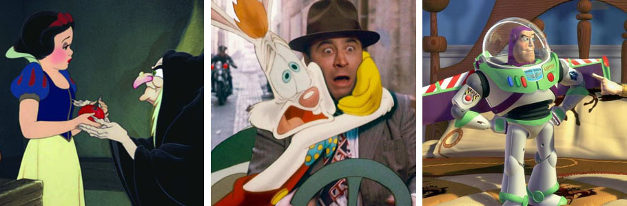 Blanche-Neige et les sept nains - David Hand, Walt Disney - 1937 / Qui veut la peau de Roger Rabbit - Robert Zemeckis - 1988 / Toy Story - John Lasseter - 1995