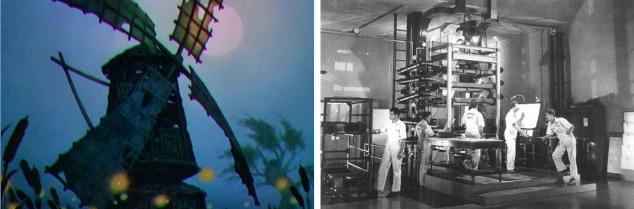 Silly Symphonies (Le Vieux Moulin) - Wilfred Jackson, Graham Heid - 1937 (à gauche) / Caméra Multiplane des studios Disney (à droite)