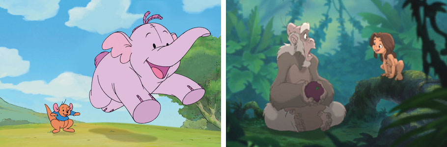 Winnie l’Ourson et l’Éfélant - Frank Nissen - 2005 (à gauche) / Tarzan 2 : L’enfance d’un héros - Brian Smith - 2005 (à droite)